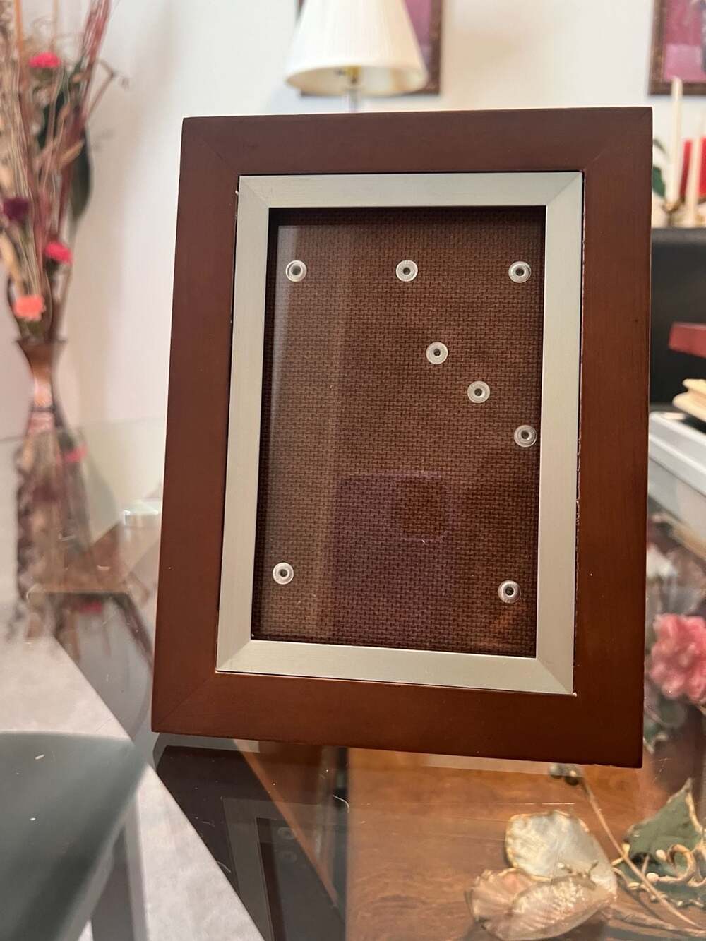 Small Wooden Picture Frame with Silver Accent Border